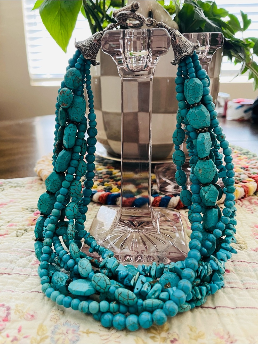 Turquoise Colored Multi-Strand Statement Necklace